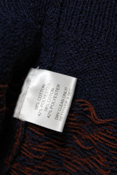 Trina Turk Womens Cotton Chevron Round Neck Long Sleeve Sweater Navy Size S