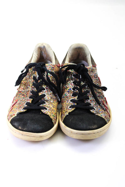 Isabel Marant Etoile Womens Glitter Suede Laced Sneakers Beige Black Red Size 7