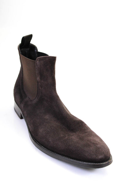 Russell & Bromley Mens Suede Low Block Heeled Chelsea Ankle Boots Brown Size 43