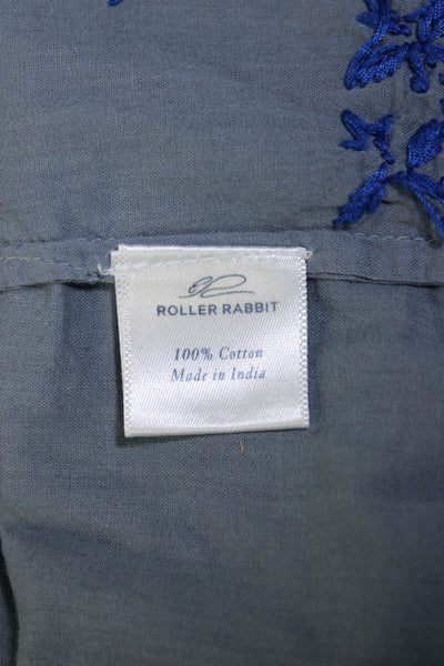Roller Rabbit Women's Short Sleeve Embroidered V-Neck Blouse Blue Size XS