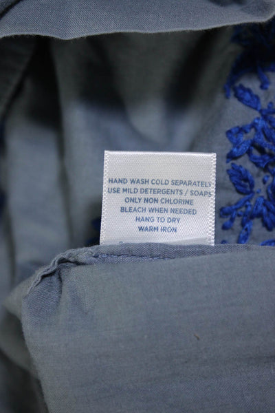 Roller Rabbit Women's Short Sleeve Embroidered V-Neck Blouse Blue Size XS