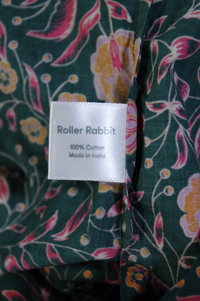Roller Rabbit Women's Cotton Floral Print Pleated Blouse Green Size XS