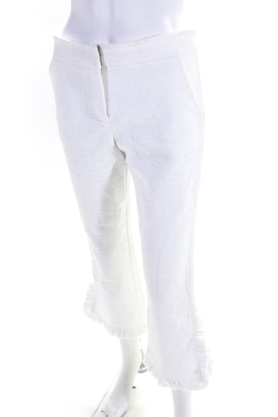 Trina Turk Women's Tweed Straight Leg Ruffle Hem Trouser Pants White Size 0
