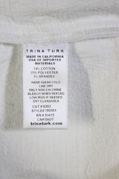 Trina Turk Women's Tweed Straight Leg Ruffle Hem Trouser Pants White Size 0