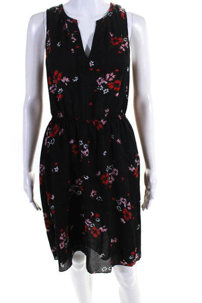 Rebecca Taylor Women's Sleeveless V-Neck Floral Print Blouson Dress Black Size 2