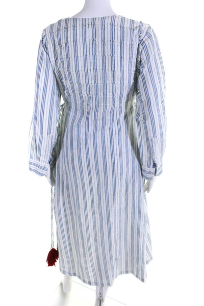 Nibi - Mtk Womens Striped Long Sleeves Dress White Blue Size Medium