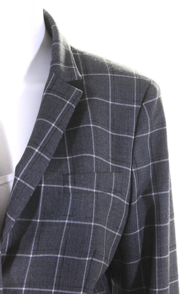 Peserico Womens Plaid Button Down Jacket Gray Wool Size EUR 44