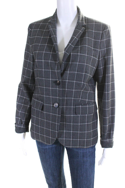 Peserico Womens Plaid Button Down Jacket Gray Wool Size EUR 44