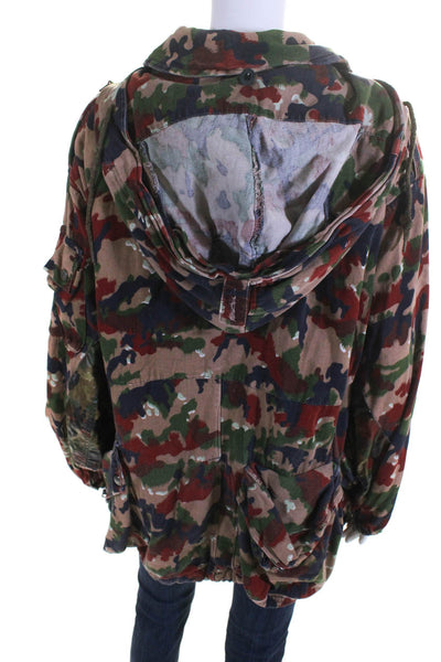 Designer Womens Camouflage Long Sleeve Hooded Anorak Jacket Multicolor Size L