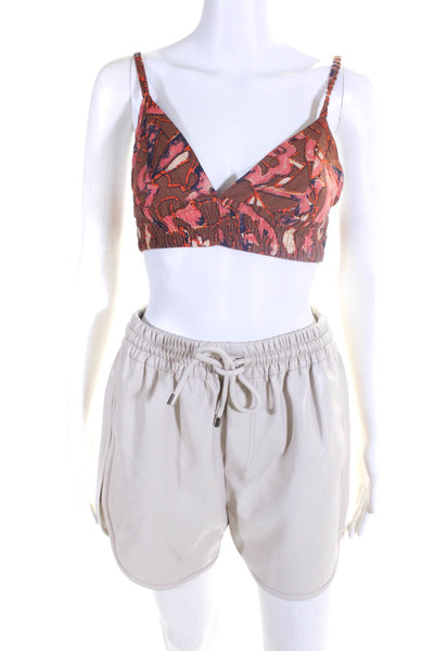 A.L.C. Womens Linen Abstract Print V-Neck Bralette Top Brown Size 0 XS Lot 2