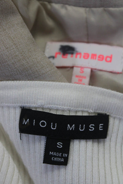 Miou Muse Re: named Womens Knit Woven Detail Cross Strap Top Cream Size S Lot 2
