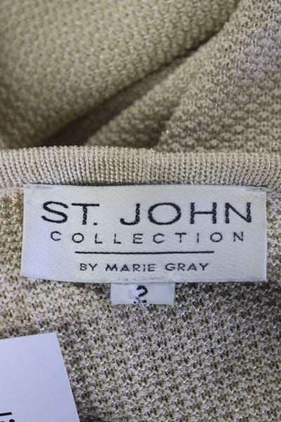 St. John By Marie Gray Women's V-Neck Cardigan Sweater Metallic Beige Size 2