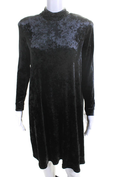 Badgley Mischka Womens Bead Collar Crushed Velvet Long Sleeve Dress Gray Size 12
