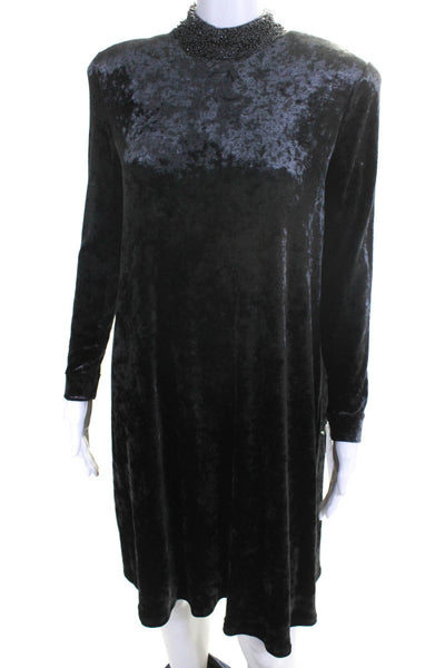 Badgley Mischka Womens Bead Collar Crushed Velvet Long Sleeve Dress Gray Size 12