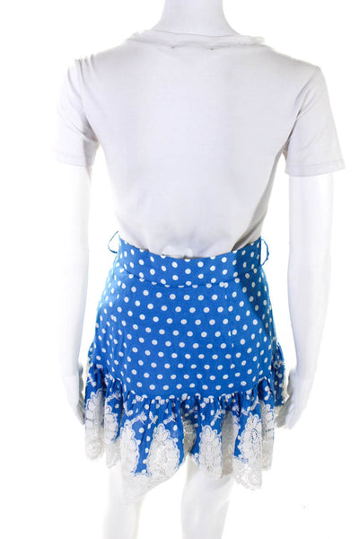 Miguelina Womens Polka Dot Lace Tiered Buttoned Tied Skirt Blue White Size XS