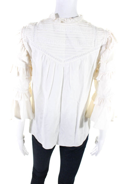 Rebecca Taylor Half Button Ruffle Short Sleeves Blouse Ivory Size 2