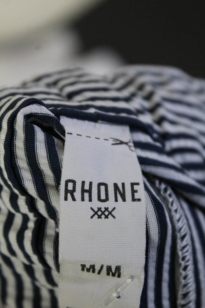 Rhone Mens Striped Ruched Elastic Waist Drawstring Casual Shorts Navy Size M