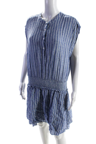Rails Women's Sleeveless Elasticated Striped Button Up Dress Blue Size L