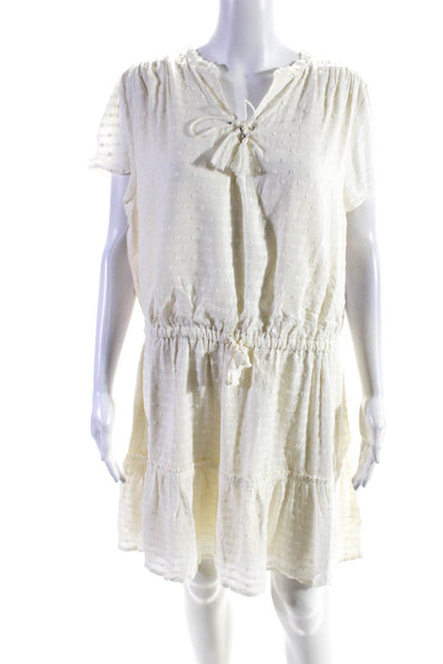 Paige Women's Short Sleeve V-Neck Textured Blouson Dress White Size XL