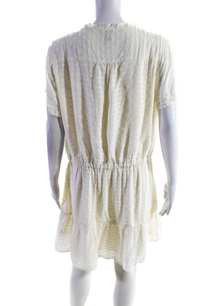 Paige Women's Short Sleeve V-Neck Textured Blouson Dress White Size XL