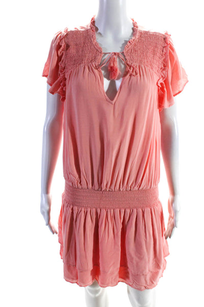 Paige Women's V-Neck Ruffle Trim Blouson Dress Coral Size L