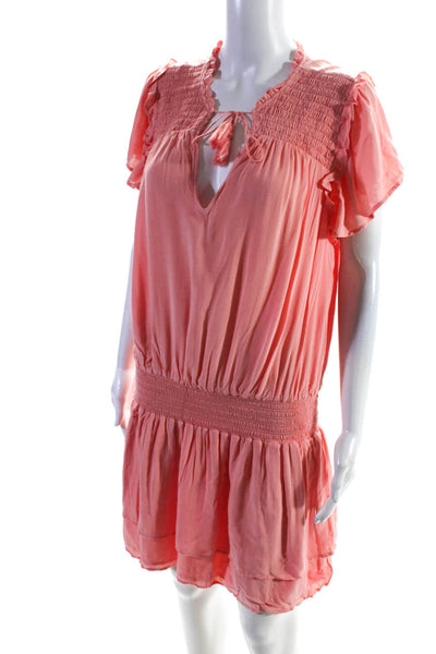 Paige Women's V-Neck Ruffle Trim Blouson Dress Coral Size L