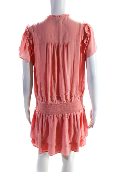 Paige Women's V-Neck Ruffle Trim Blouson Dress Coral Size L