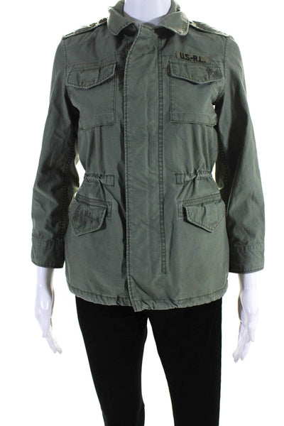Polo Ralph Lauren Womens Collared Anorak Drawstring Jacket Olive Green Size XS