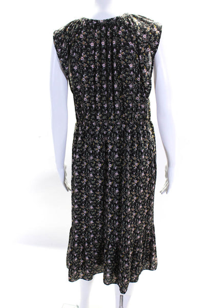 J Crew Womens Floral V Neck Sleeveless Blouson V Neck Midi Dress Black Size S