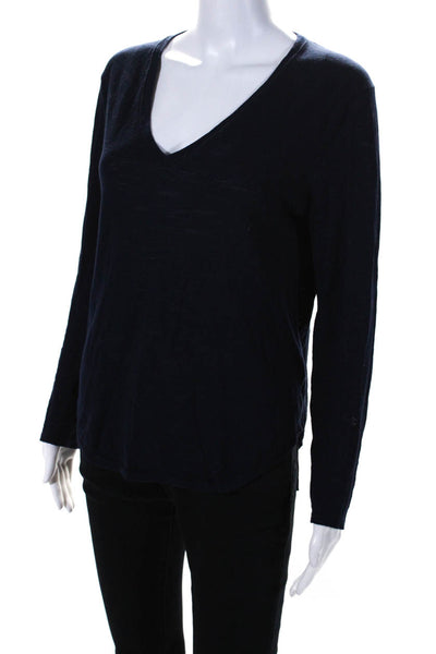 360 Sweater Women's Cotton Long Sleeve V Neck Pullover Sweater Blue Size XS