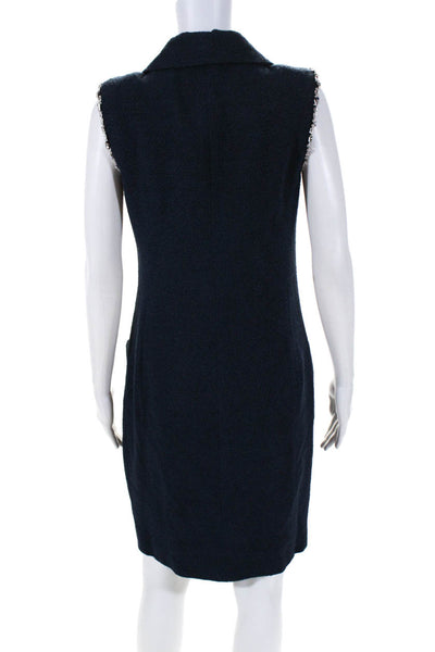Chanel Womens Silver Tone Accented Collared Sleeveless Dress Navy Blue Size 38