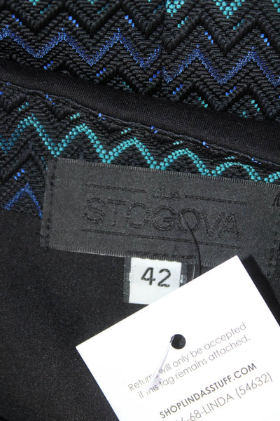 Lilia Stogova Womens Chevron Jacquard Short Sleeve Sheath Dress Black Blue EU 42