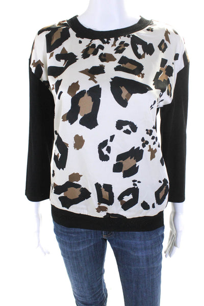 Gerry Weber Womens Leopard Print Satin Crew Neck Sweater Black Ivory Size 8