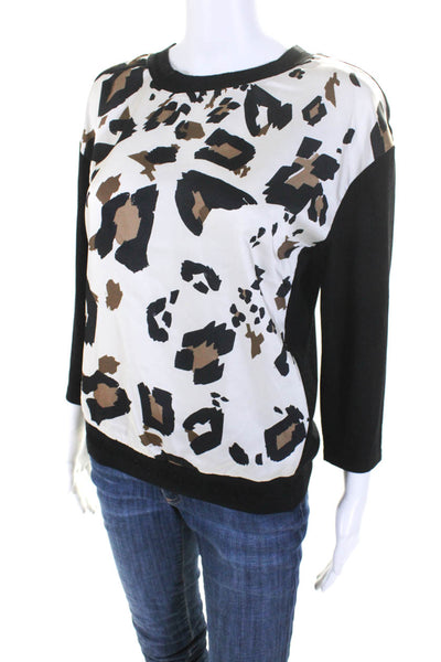 Gerry Weber Womens Leopard Print Satin Crew Neck Sweater Black Ivory Size 8