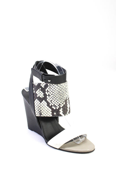 Vince Womens Faux Snakeskin Ankle Strap Wedge Sandals Black White Size 38 8