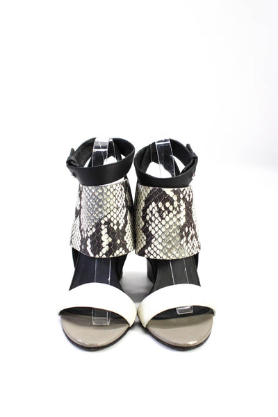 Vince Womens Faux Snakeskin Ankle Strap Wedge Sandals Black White Size 38 8