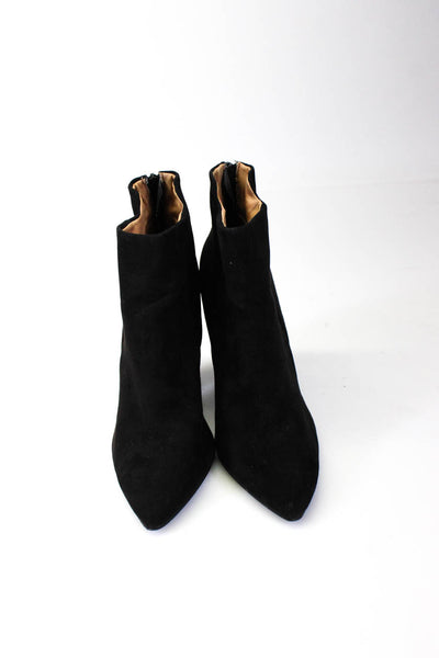 Qupid Womens Suede Point Toe Zip Back Ankles Boots Heels Black Size 8.5