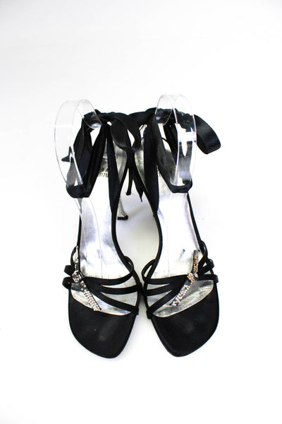 Stuart Weitzman Womens Black Embellished Ankle Strap High Heels Sandals Size 9N
