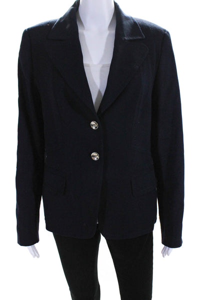 Escada Womens Navy Blue Wool Two Button Long Sleeve Blazer Jacket Size 40