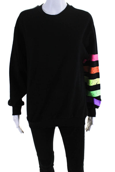 Worthy Threads Womens Crew Neck Neon Striped Trim Sweater Black Size Small