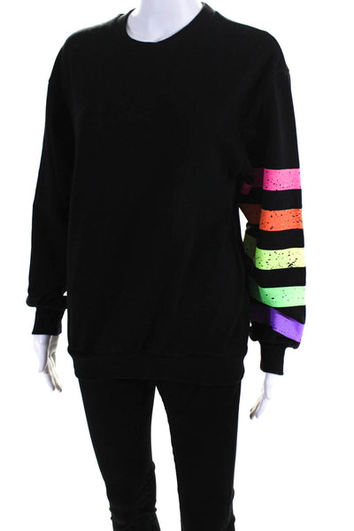 Worthy Threads Womens Crew Neck Neon Striped Trim Sweater Black Size Small