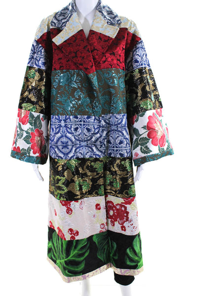 Dolce and Gabbana Womens Oversized Floral Patchwork Jacquard Coat Multi IT 40