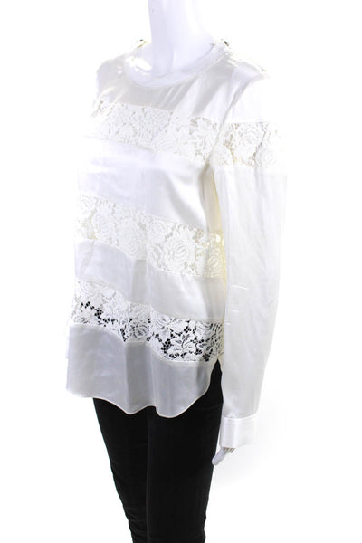 Rebecca Taylor Womens White Lace Trim Zip Long Sleeve Blouse Top Size 6