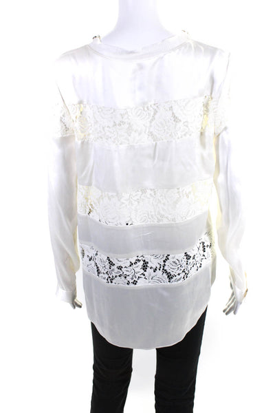 Rebecca Taylor Womens White Lace Trim Zip Long Sleeve Blouse Top Size 6