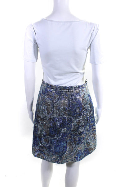 J Crew Womens Metallic Blue Printed Pleated Knee Length A-Line Skirt Size 4