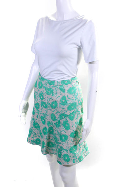 Whistles Womens Green Floral Print Zip Back Lined A-Line Skirt Size 6