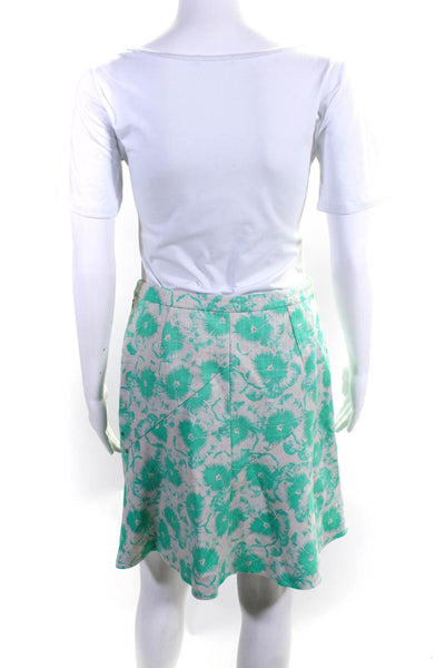 Whistles Womens Green Floral Print Zip Back Lined A-Line Skirt Size 6