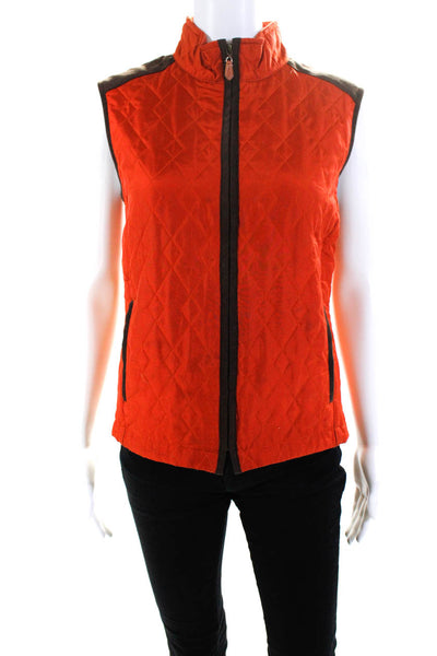 J. Mclaughlin Women's Round Neck Quilted Full Zip Vest Orange Size S