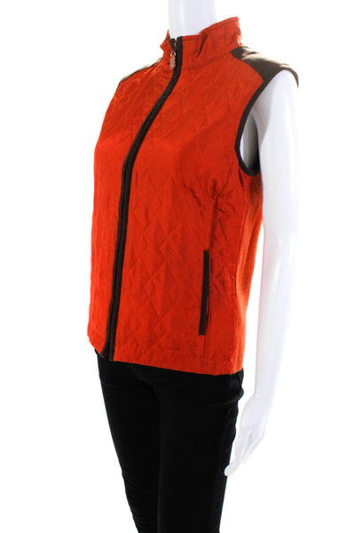 J. Mclaughlin Women's Round Neck Quilted Full Zip Vest Orange Size S