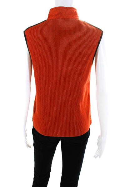 J. Mclaughlin Women's Round Neck Quilted Full Zip Vest Orange Size S